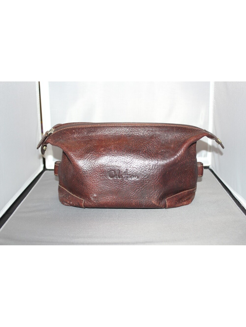 COLE HAAN VTG Brown Pebbled Leather Dopp Kit Toiletry Bag